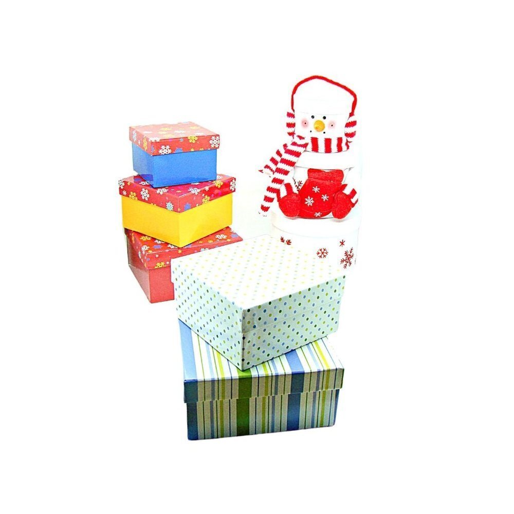 Lot 3 Holiday Nested Gift Boxes Nesting Sets Various Colors Designs and Sizes